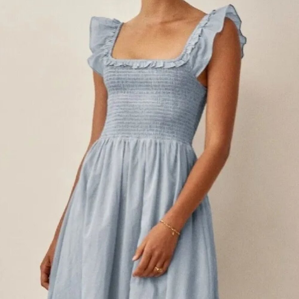 Reformation Light Blue Ruffle Dress